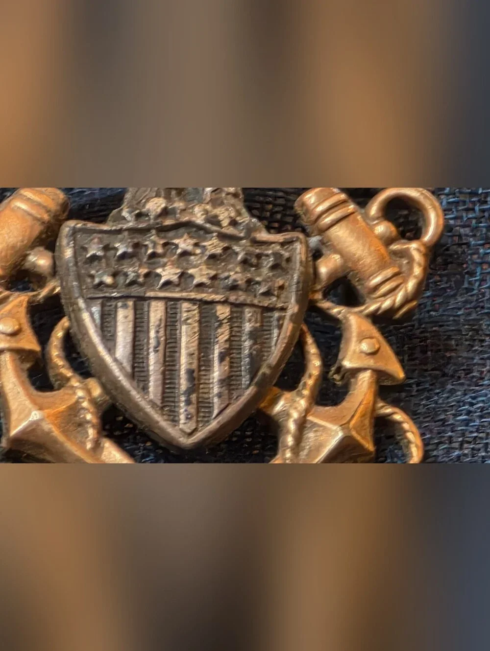 WWII N.S. Meyer US Navy Officer Garrison Cap Insignia Sterling 10K GF 1